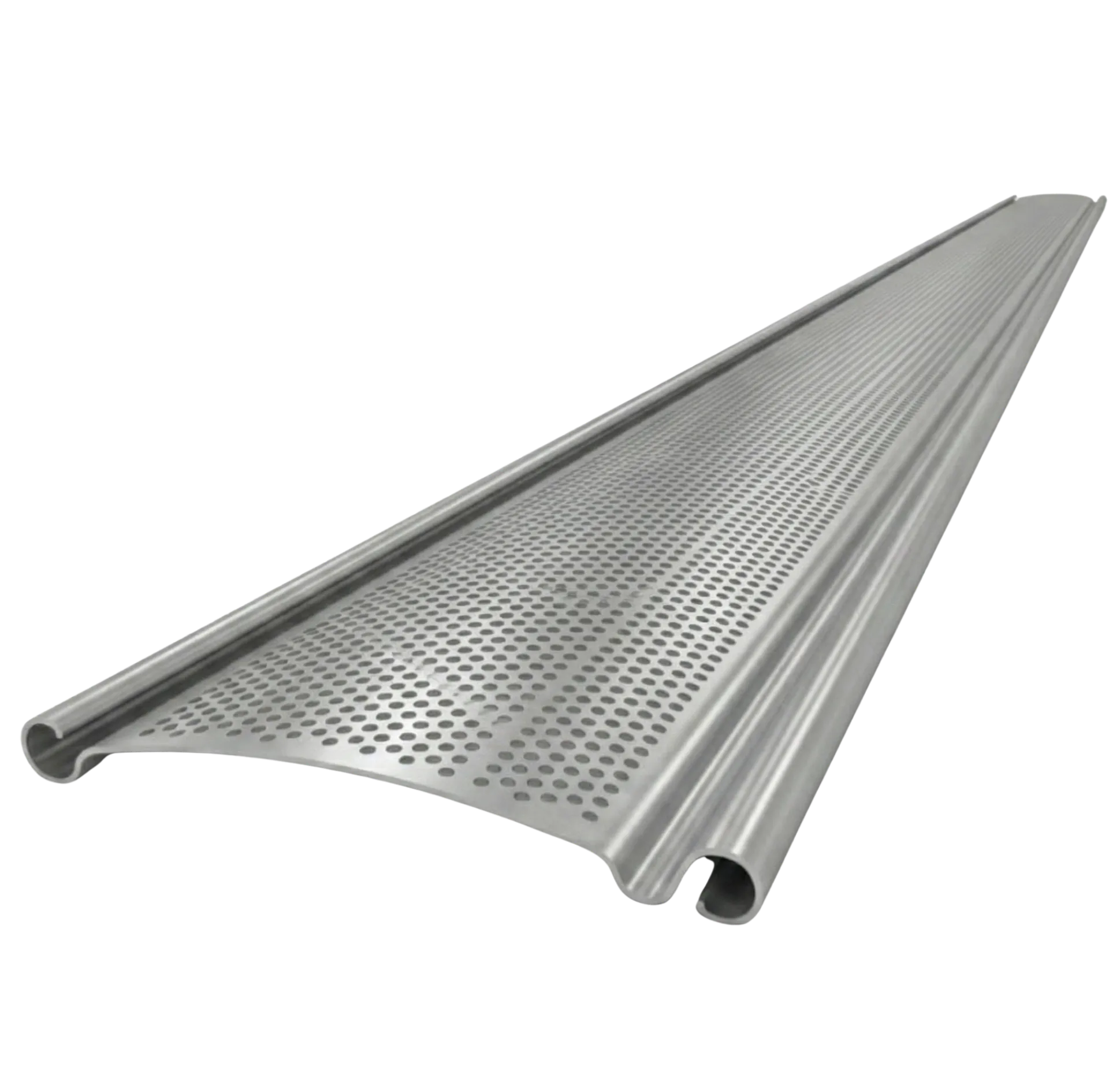 Detail de lames micro-perforees sur un rideau metallique a Beauvais Detail de lames micro-perforees sur un rideau metallique a Beauvais