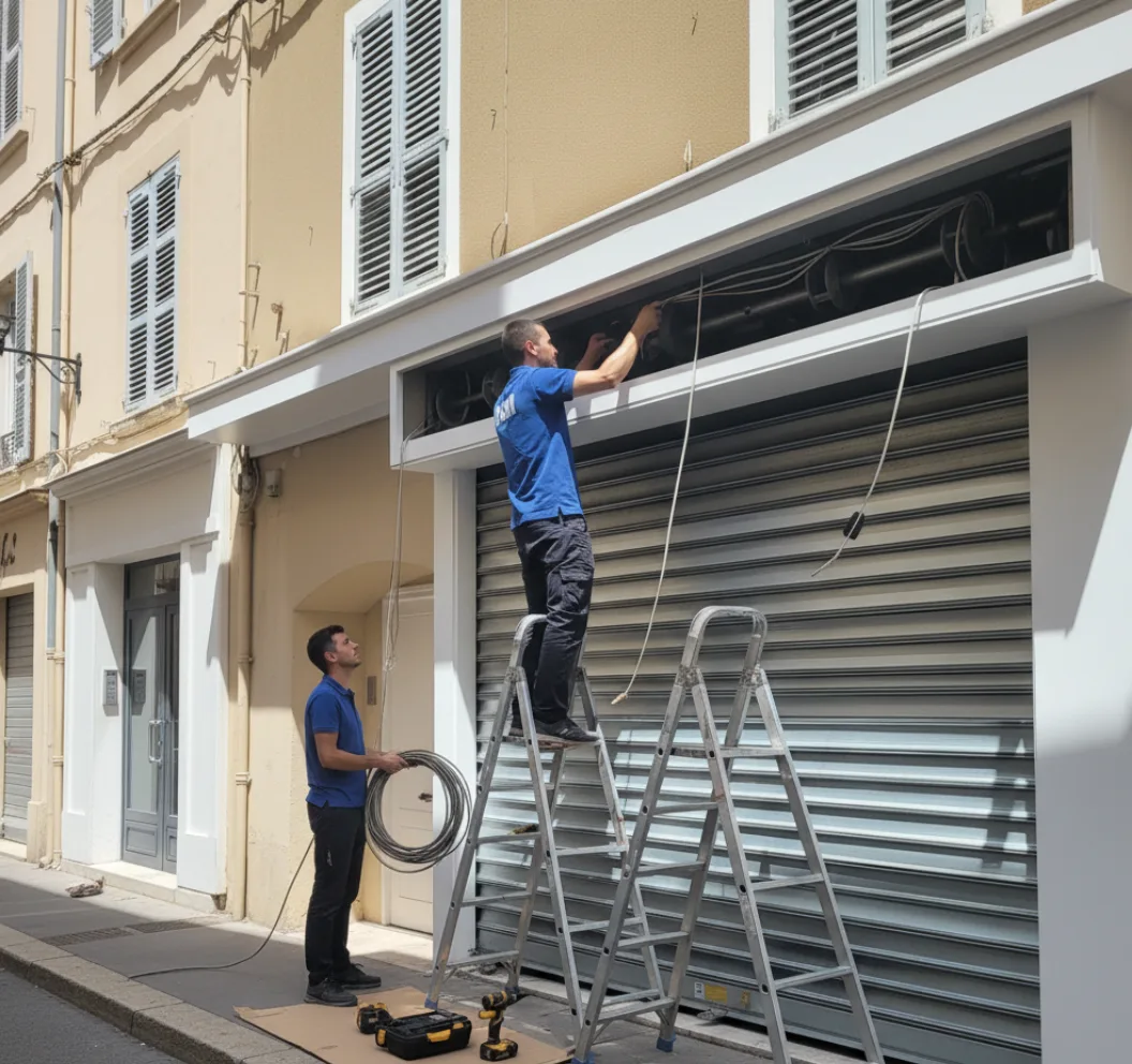 Motorisation silencieuse rideau métallique centre piétonnier Beauvais